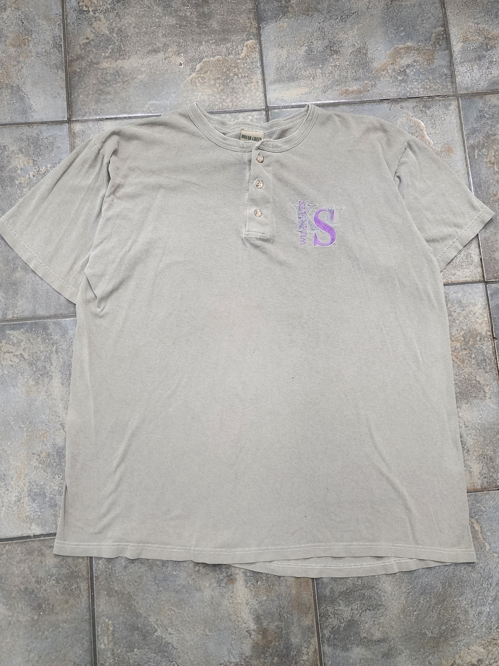 Vintage 90s Kansas State University Large Wildcats Embroidered Henley T Shirt